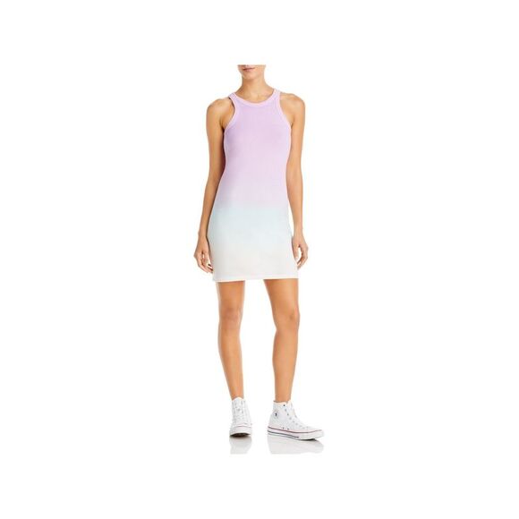 WSLY Womens Purple Stretch Ombre Sleeveless Halter Short Body Con Dress L - Picture 3 of 3